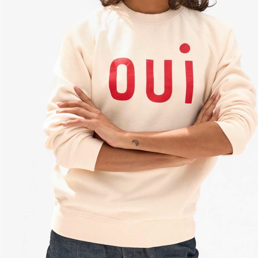 Clare V Cream Sweatshirt with Bright Poppy Oui